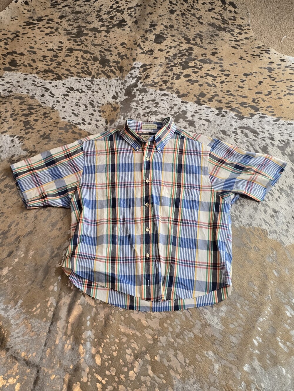 Saddlebred Multicolor Plaid Button-Down in Blue, Green and Orange